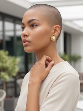 RARE Vintage Givenchy Gold Plated Faux Pearl Round Halo Clip-On Stud Earrings